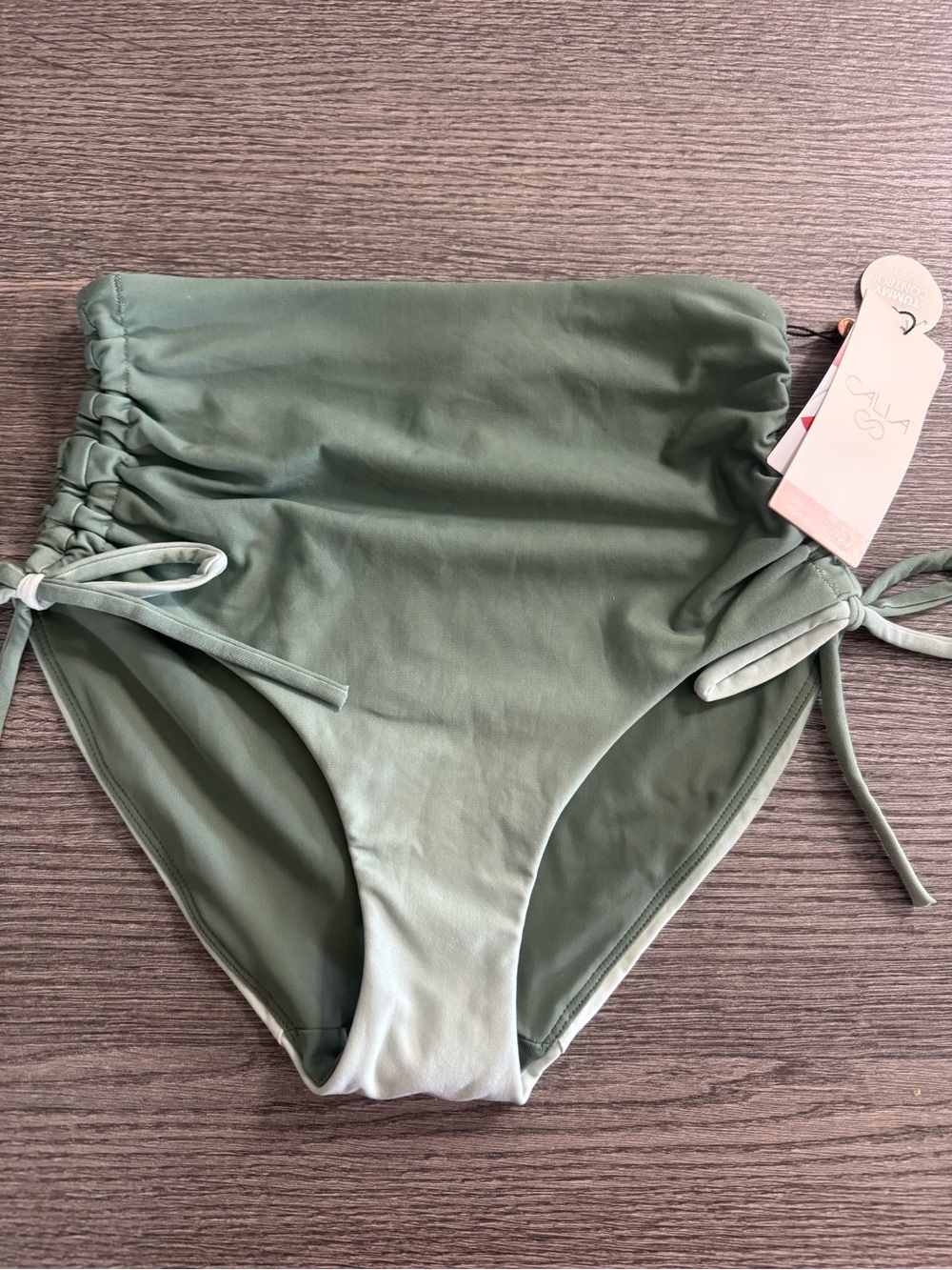 CALIA Swim High Rise Ruched Side Bikini Bottom Size XXS Mint/Agave Leaf Ombre